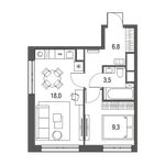 Планировка 1-комнатной квартиры, 37,6 м2