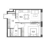 Планировка 1-комнатной квартиры, 41,4 м2