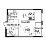 Планировка квартиры студии, 37,2 м2
