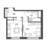 Планировка 1-комнатной квартиры, 34,7 м2