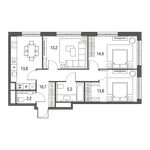 Планировка 3-комнатной квартиры, 73,1 м2