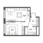 Планировка 1-комнатной квартиры, 38,5 м2