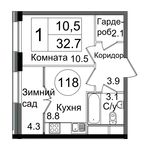 Планировка 1-комнатной квартиры, 31,9 м2