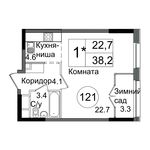 Планировка квартиры студии, 37,3 м2