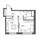 Планировка 1-комнатной квартиры, 34,5 м2
