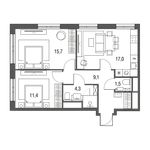 Планировка 3-комнатной квартиры, 59 м2