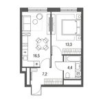 Планировка 1-комнатной квартиры, 41,4 м2