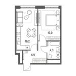 Планировка 1-комнатной квартиры, 40,4 м2