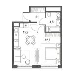 Планировка 1-комнатной квартиры, 38,5 м2