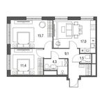 Планировка 3-комнатной квартиры, 59 м2