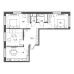 Планировка 3-комнатной квартиры, 78 м2