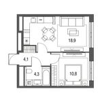 Планировка 1-комнатной квартиры, 38,1 м2