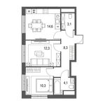 Планировка 2-комнатной квартиры, 52,7 м2