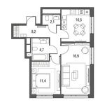 Планировка 2-комнатной квартиры, 55,1 м2
