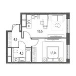 Планировка 1-комнатной квартиры, 38,3 м2