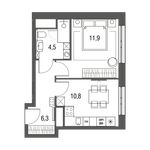 Планировка 1-комнатной квартиры, 33,6 м2