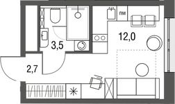 Планировка квартиры студии, 18,2 м2