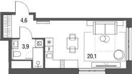 Планировка квартиры студии, 28,6 м2