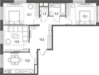 Планировка 3-комнатной квартиры, 78 м2