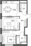 Планировка 2-комнатной квартиры, 52,7 м2