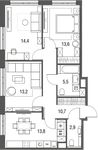 Планировка 3-комнатной квартиры, 74,1 м2