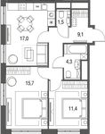 Планировка 3-комнатной квартиры, 59 м2
