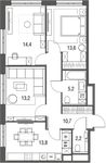Планировка 3-комнатной квартиры, 73,1 м2