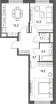Планировка 3-комнатной квартиры, 59 м2