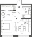 Планировка 1-комнатной квартиры, 38,7 м2