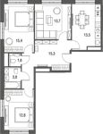 Планировка 3-комнатной квартиры, 78,1 м2