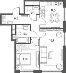 Планировка 2-комнатной квартиры, 55,2 м2