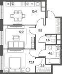 Планировка 2-комнатной квартиры, 59,5 м2