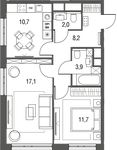 Планировка 2-комнатной квартиры, 55,4 м2