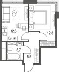 Планировка 1-комнатной квартиры, 35,1 м2