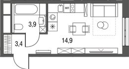 Планировка квартиры студии, 22,7 м2