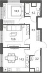 Планировка 2-комнатной квартиры, 53,8 м2