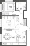 Планировка 2-комнатной квартиры, 53,1 м2