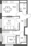 Планировка 2-комнатной квартиры, 51,4 м2