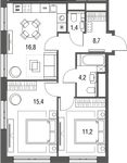 Планировка 3-комнатной квартиры, 57,7 м2