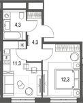 Планировка 1-комнатной квартиры, 32,2 м2