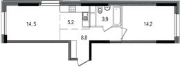 Планировка 2-комнатной квартиры, 46,6 м2