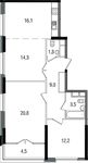 Планировка 3-комнатной квартиры, 82,2 м2