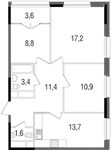 Планировка 3-комнатной квартиры, 70,6 м2