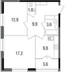Планировка 2-комнатной квартиры, 57,5 м2