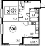 Планировка 2-комнатной квартиры, 54 м2