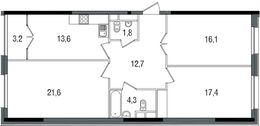 Планировка 3-комнатной квартиры, 90,7 м2
