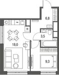 Планировка 1-комнатной квартиры, 37,6 м2