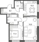 Планировка 2-комнатной квартиры, 56,2 м2