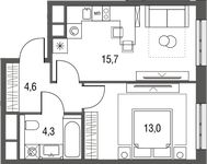 Планировка 1-комнатной квартиры, 38,5 м2