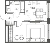 Планировка 1-комнатной квартиры, 38,1 м2